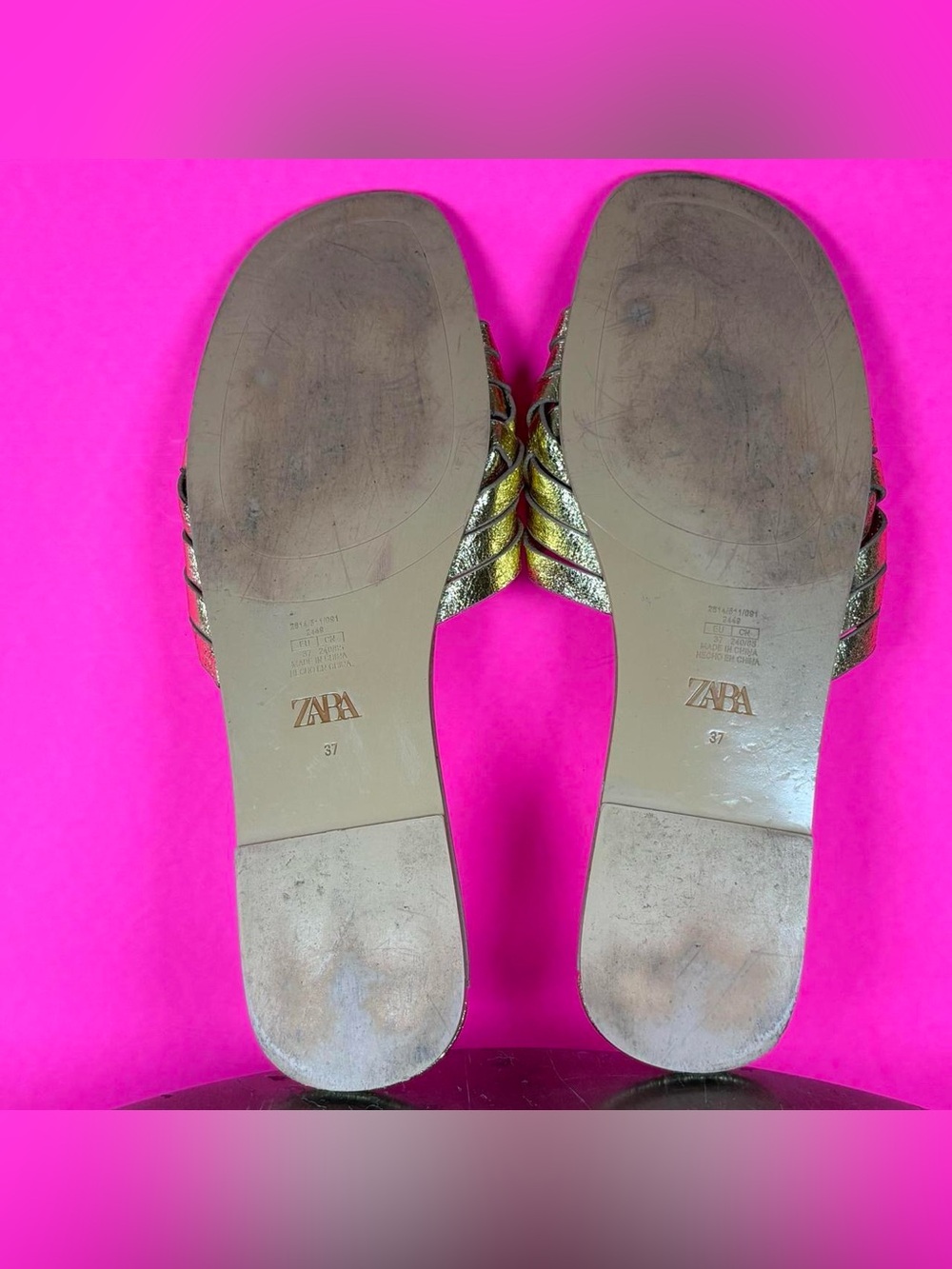 Zara Gold Braided Straps Square Toe Flat Slide Sandal EU 37 - Picture 8 of 8